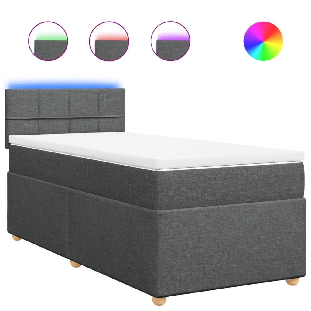 vidaXL Κρεβάτι Boxspring με Στρώμα Σκούρο Γκρι 100x200 εκ. Υφασμάτινο