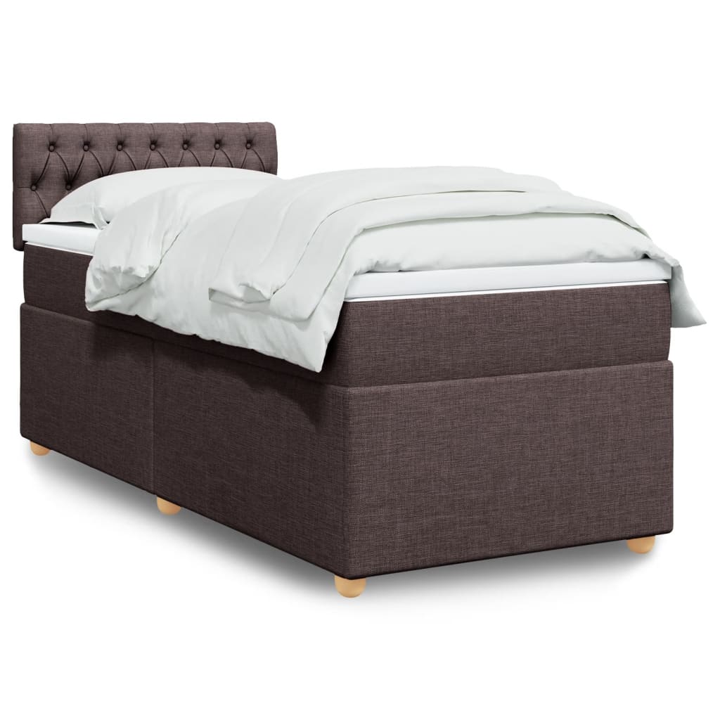 vidaXL Κρεβάτι Boxspring με Στρώμα Σκούρο Καφέ 100x200 εκ. Υφασμάτινο