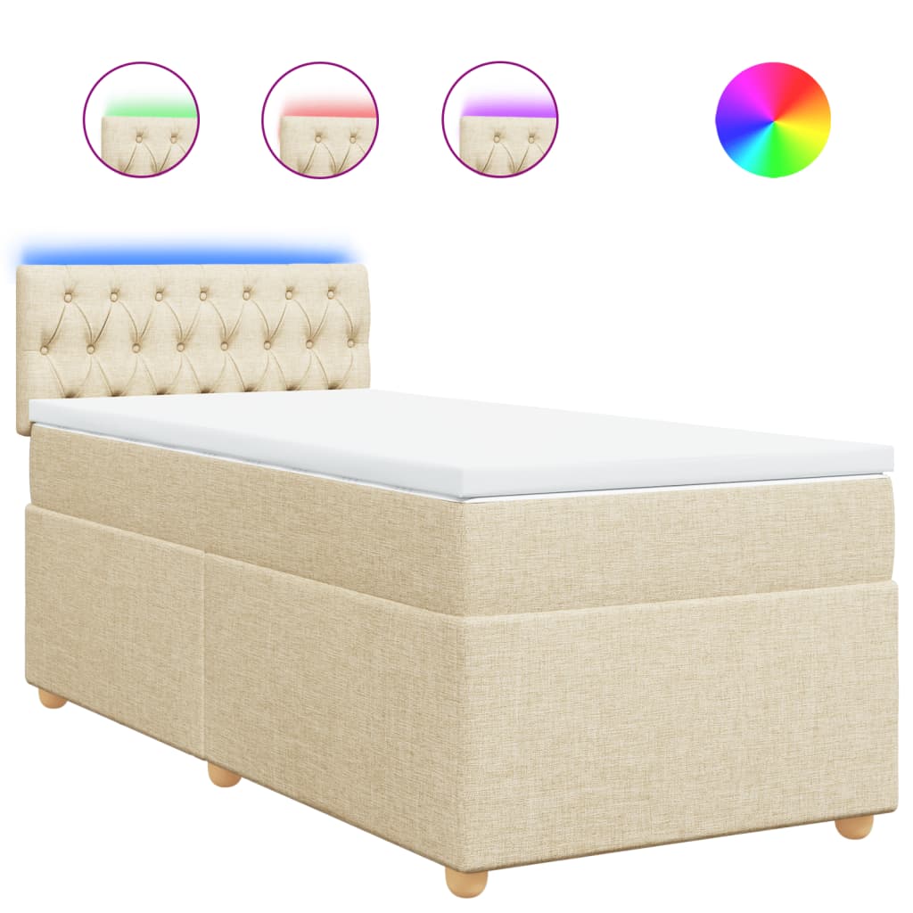 vidaXL Κρεβάτι Boxspring με Στρώμα Κρεμ 100 x 200 εκ. Υφασμάτινο