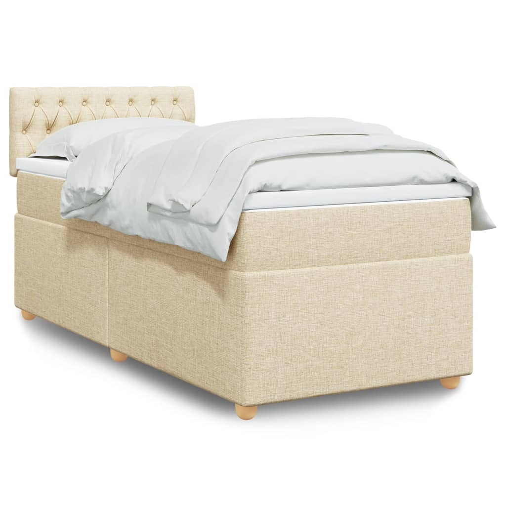 vidaXL Κρεβάτι Boxspring με Στρώμα Κρεμ 100 x 200 εκ. Υφασμάτινο
