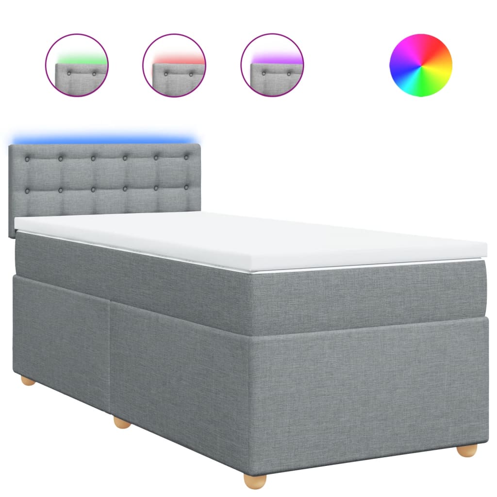 vidaXL Κρεβάτι Boxspring με Στρώμα Ανοιχτό Γκρι 100x200 εκ. Υφασμάτινο