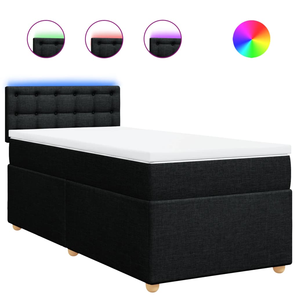 vidaXL Κρεβάτι Boxspring με Στρώμα Μαύρο 100 x 200 εκ. Υφασμάτινο