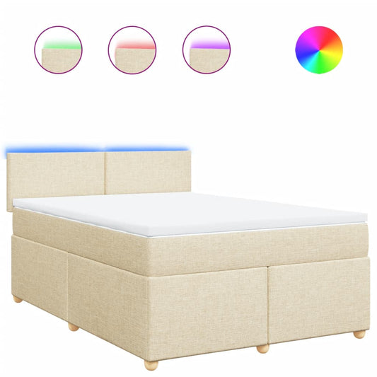 vidaXL Κρεβάτι Boxspring με Στρώμα Κρεμ 140x190 εκ. Υφασμάτινο