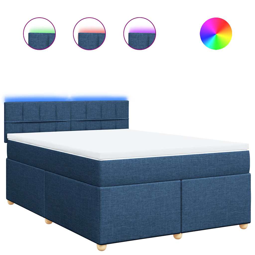 vidaXL Κρεβάτι Boxspring με Στρώμα Μπλε 140x190 εκ. Υφασμάτινο