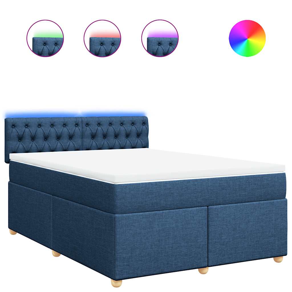 vidaXL Κρεβάτι Boxspring με Στρώμα Μπλε 140x190 εκ. Υφασμάτινο