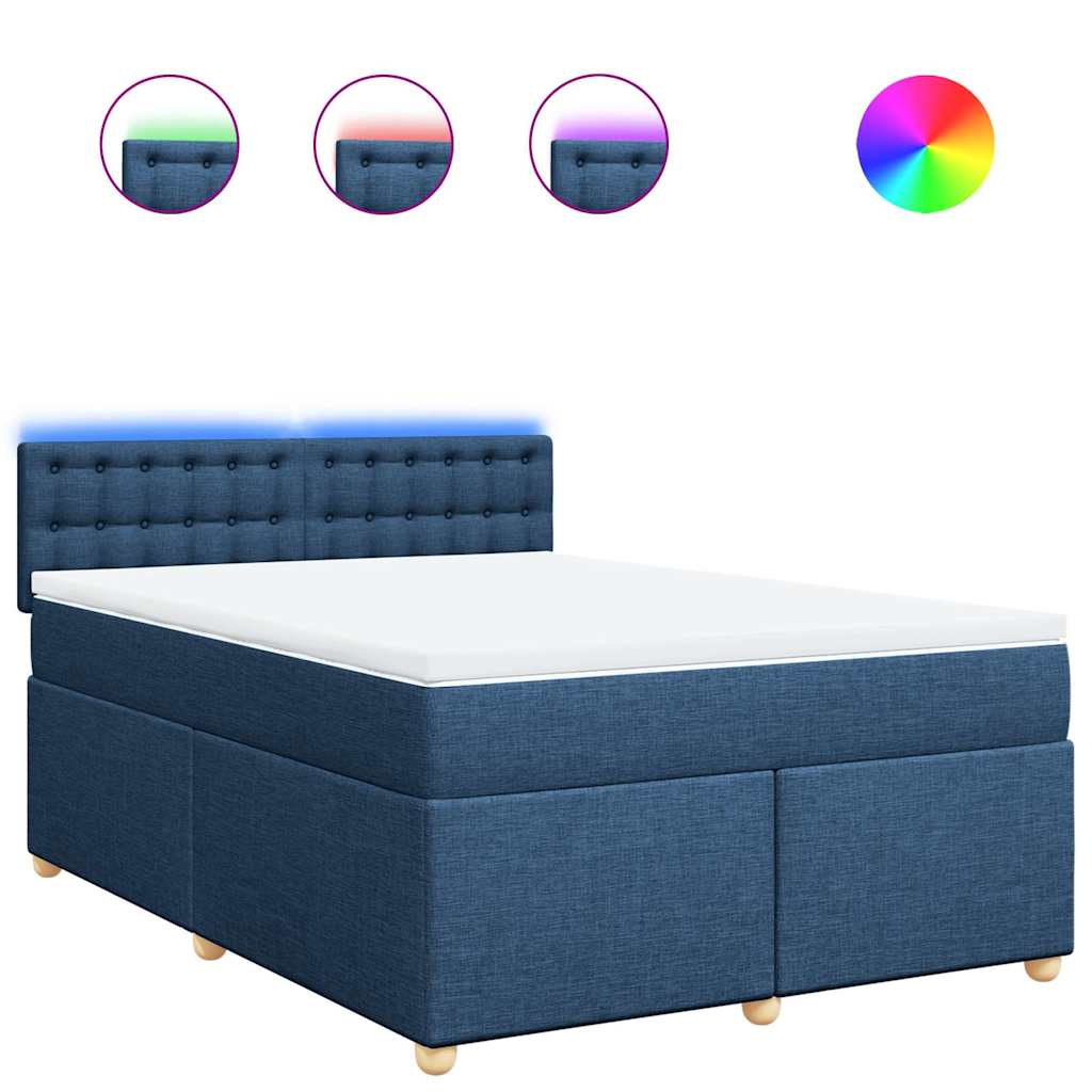 vidaXL Κρεβάτι Boxspring με Στρώμα Μπλε 140x190 εκ. Υφασμάτινο