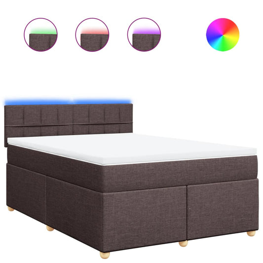 vidaXL Κρεβάτι Boxspring με Στρώμα Σκούρο Καφέ 140x200 εκ Υφασμάτινο