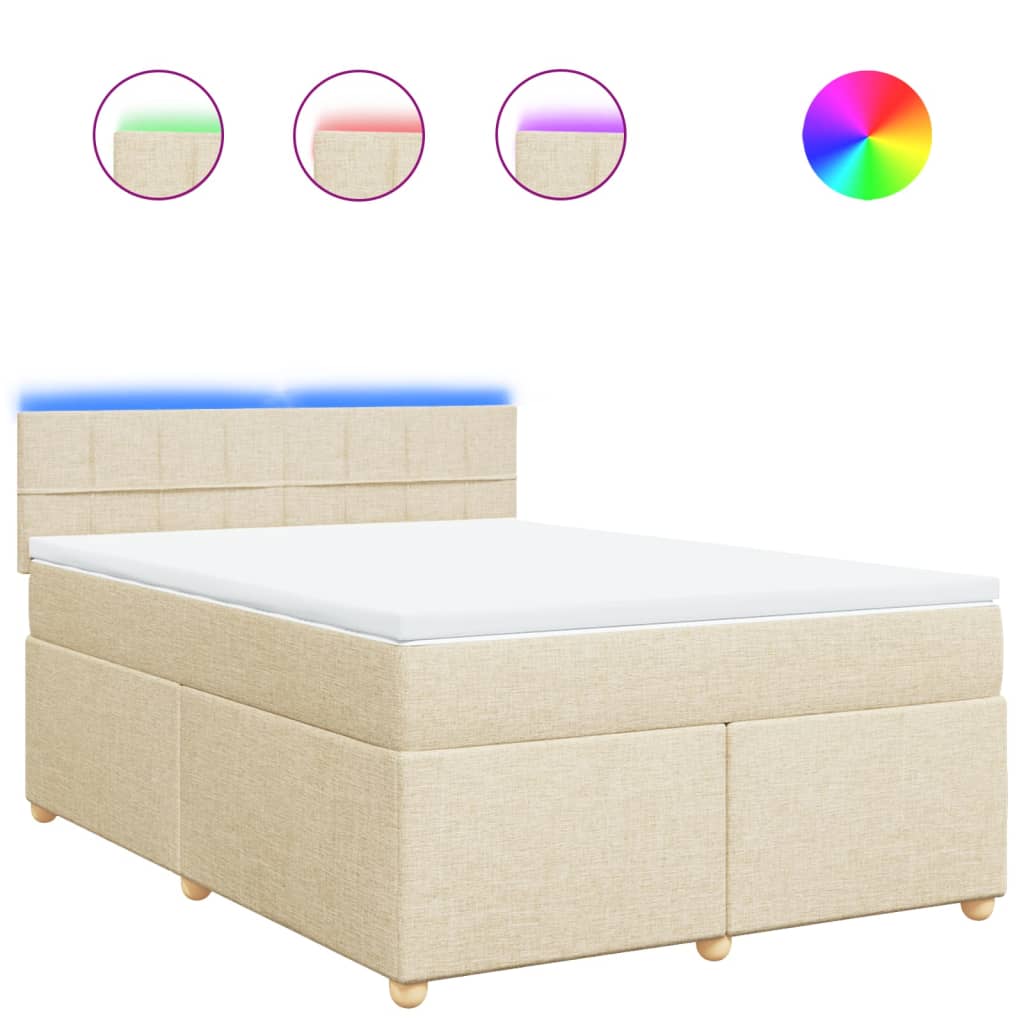 vidaXL Κρεβάτι Boxspring με Στρώμα Κρεμ 140x200 εκ. Υφασμάτινο