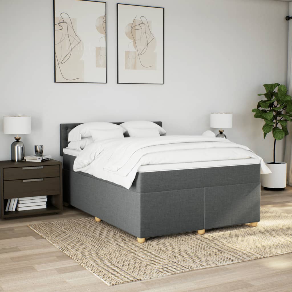 vidaXL Κρεβάτι Boxspring με Στρώμα Σκούρο Γκρι 140x200 εκ Υφασμάτινο