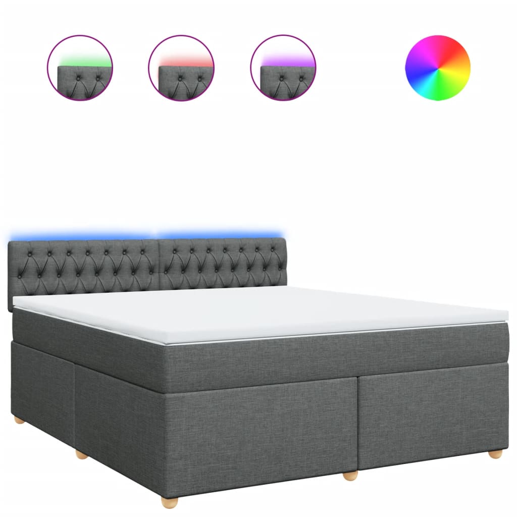 vidaXL Κρεβάτι Boxspring με Στρώμα Σκούρο Γκρι 180x200 εκ Υφασμάτιν
