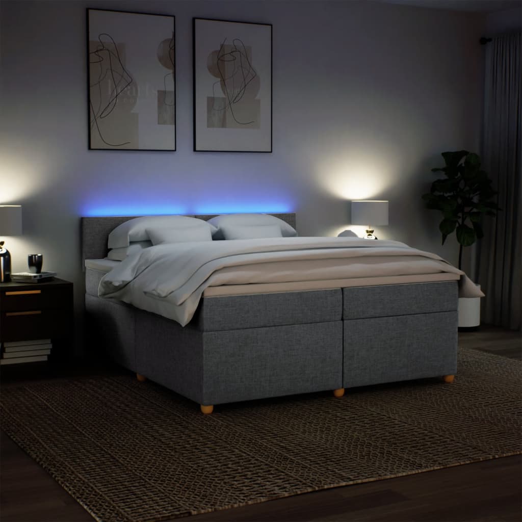 vidaXL Κρεβάτι Boxspring με Στρώμα Ανοιχτό Γκρι 200x200 εκ. Υφασμάτινο