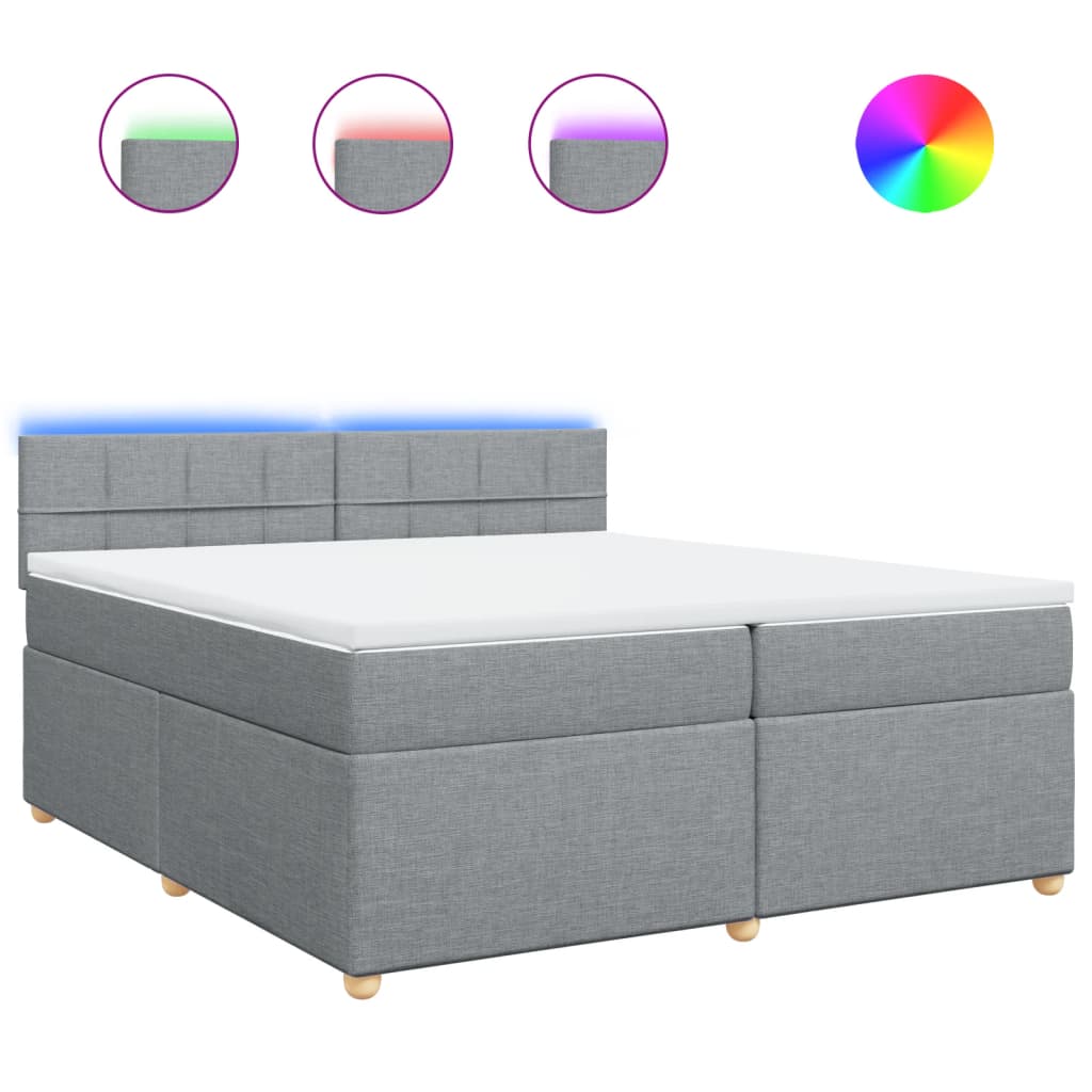 vidaXL Κρεβάτι Boxspring με Στρώμα Ανοιχτό Γκρι 200x200 εκ. Υφασμάτινο