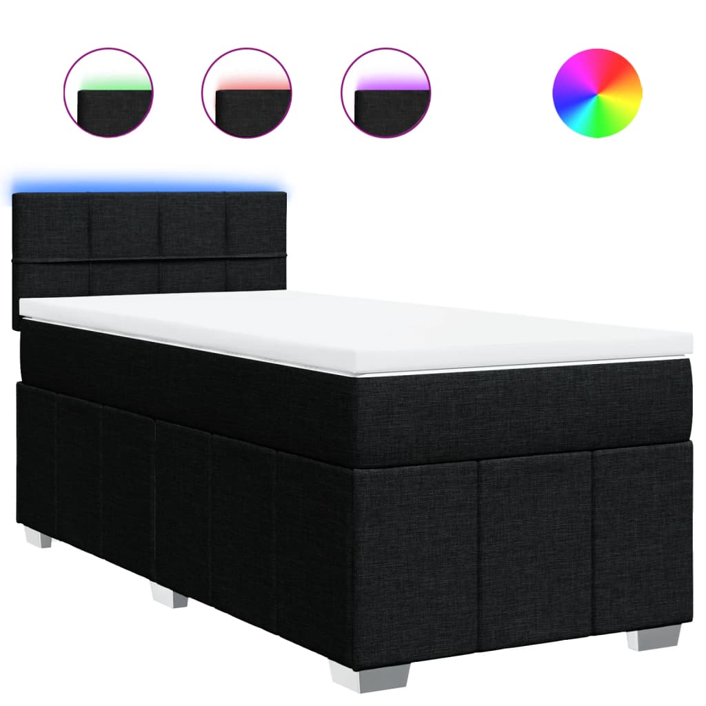 vidaXL Κρεβάτι Boxspring με Στρώμα Μαύρο 80 x 200 εκ. Υφασμάτινο