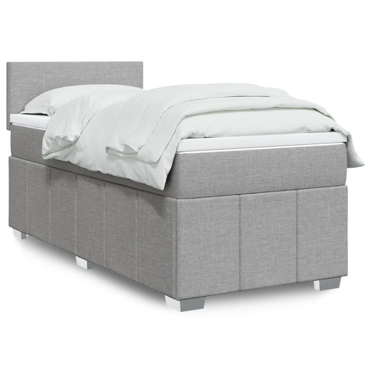 vidaXL Κρεβάτι Boxspring με Στρώμα Ανοιχτό Γκρι 90x190 εκ. Υφασμάτινο