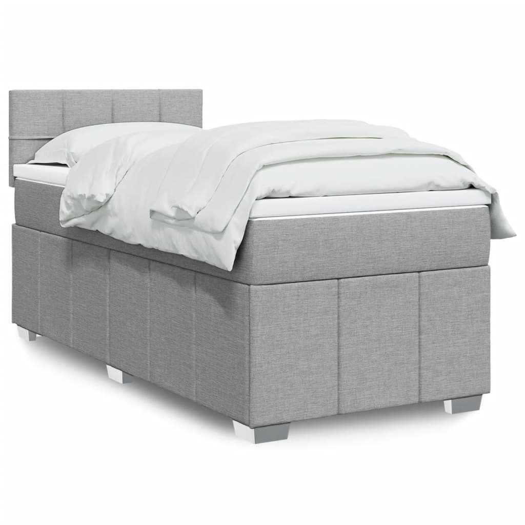 vidaXL Κρεβάτι Boxspring με Στρώμα Ανοιχτό Γκρι 90x190 εκ. Υφασμάτινο