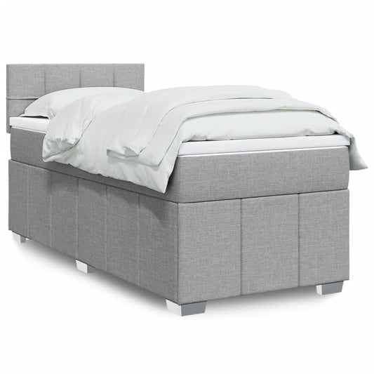 vidaXL Κρεβάτι Boxspring με Στρώμα Ανοιχτό Γκρι 90x190 εκ. Υφασμάτινο