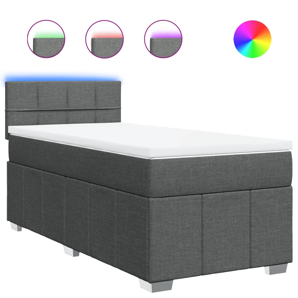 vidaXL Κρεβάτι Boxspring με Στρώμα Σκούρο Γκρι 90x190 εκ. Υφασμάτινο