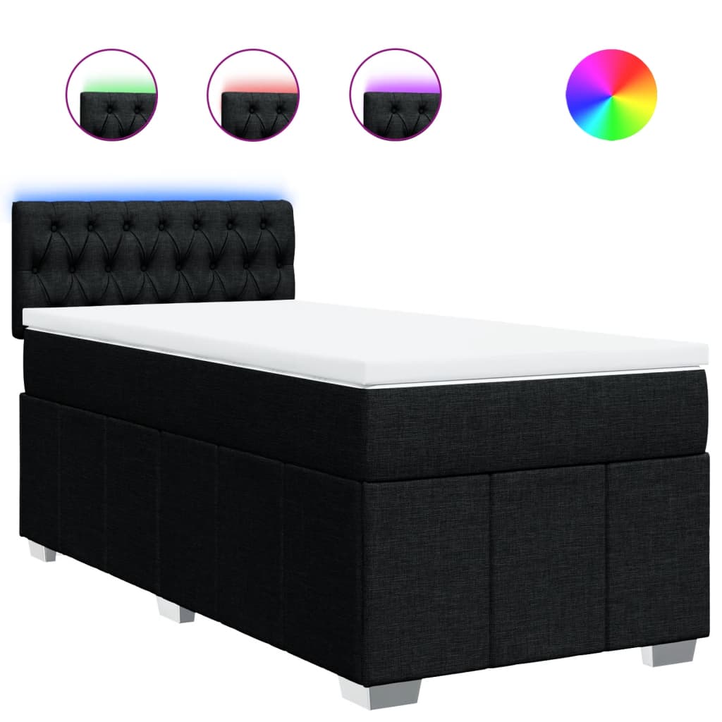 vidaXL Κρεβάτι Boxspring με Στρώμα Μαύρο 90x190 εκ.Υφασμάτινο