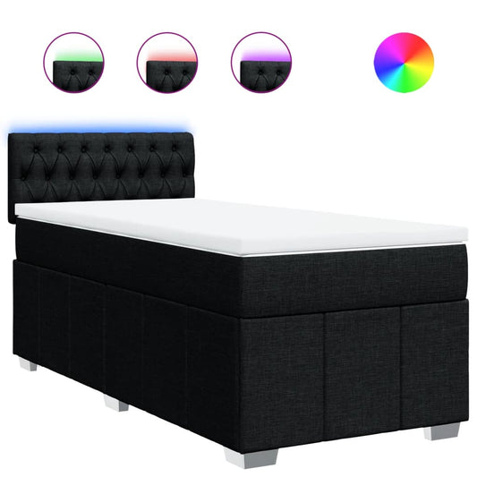 vidaXL Κρεβάτι Boxspring με Στρώμα Μαύρο 90x190 εκ.Υφασμάτινο