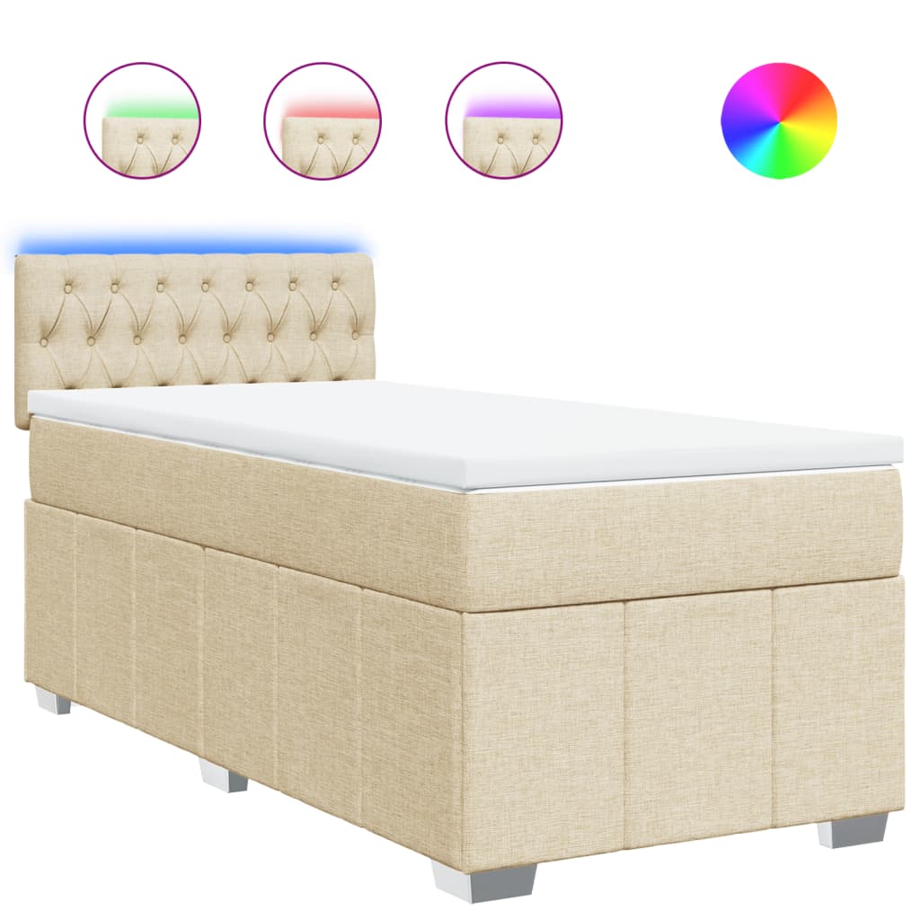 vidaXL Κρεβάτι Boxspring με Στρώμα Κρεμ 90x190 εκ.Υφασμάτινο
