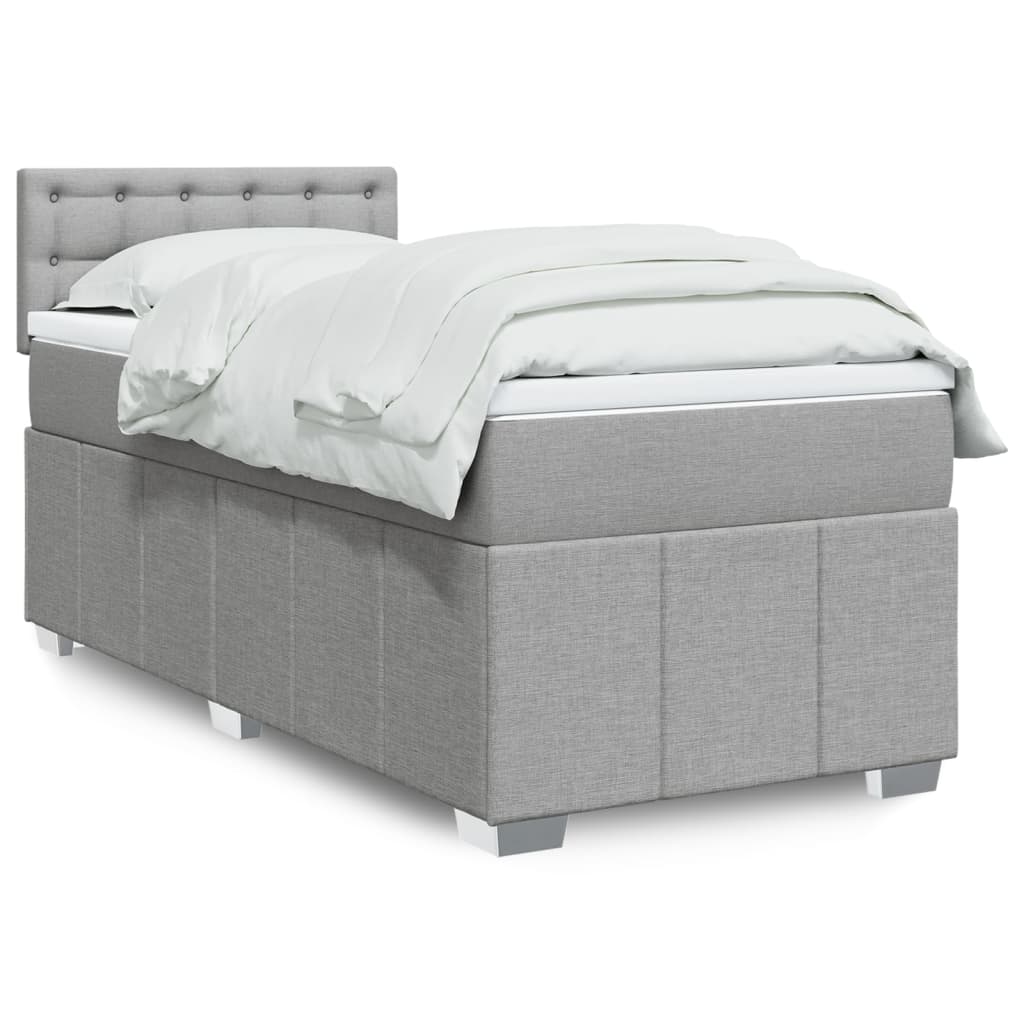 vidaXL Κρεβάτι Boxspring με Στρώμα Ανοιχτό Γκρι 90x190 εκ. Υφασμάτινο