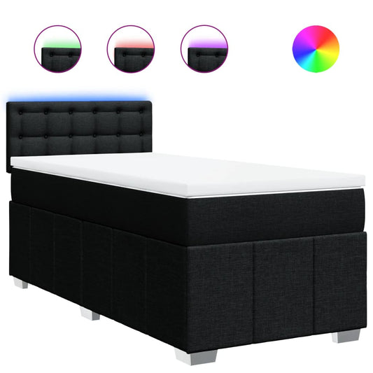vidaXL Κρεβάτι Boxspring με Στρώμα Μαύρο 90x190 εκ.Υφασμάτινο
