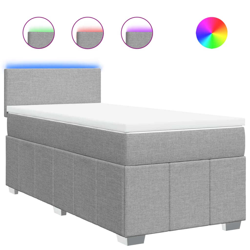 vidaXL Κρεβάτι Boxspring με Στρώμα Ανοιχτό Γκρι 90x200 εκ. Υφασμάτινο