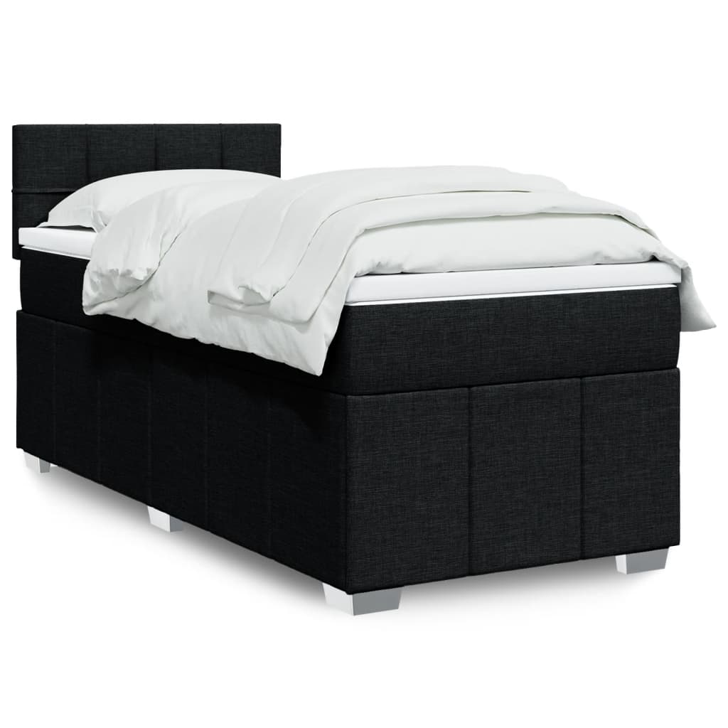 vidaXL Κρεβάτι Boxspring με Στρώμα Μαύρο 90x200 εκ. Υφασμάτινο