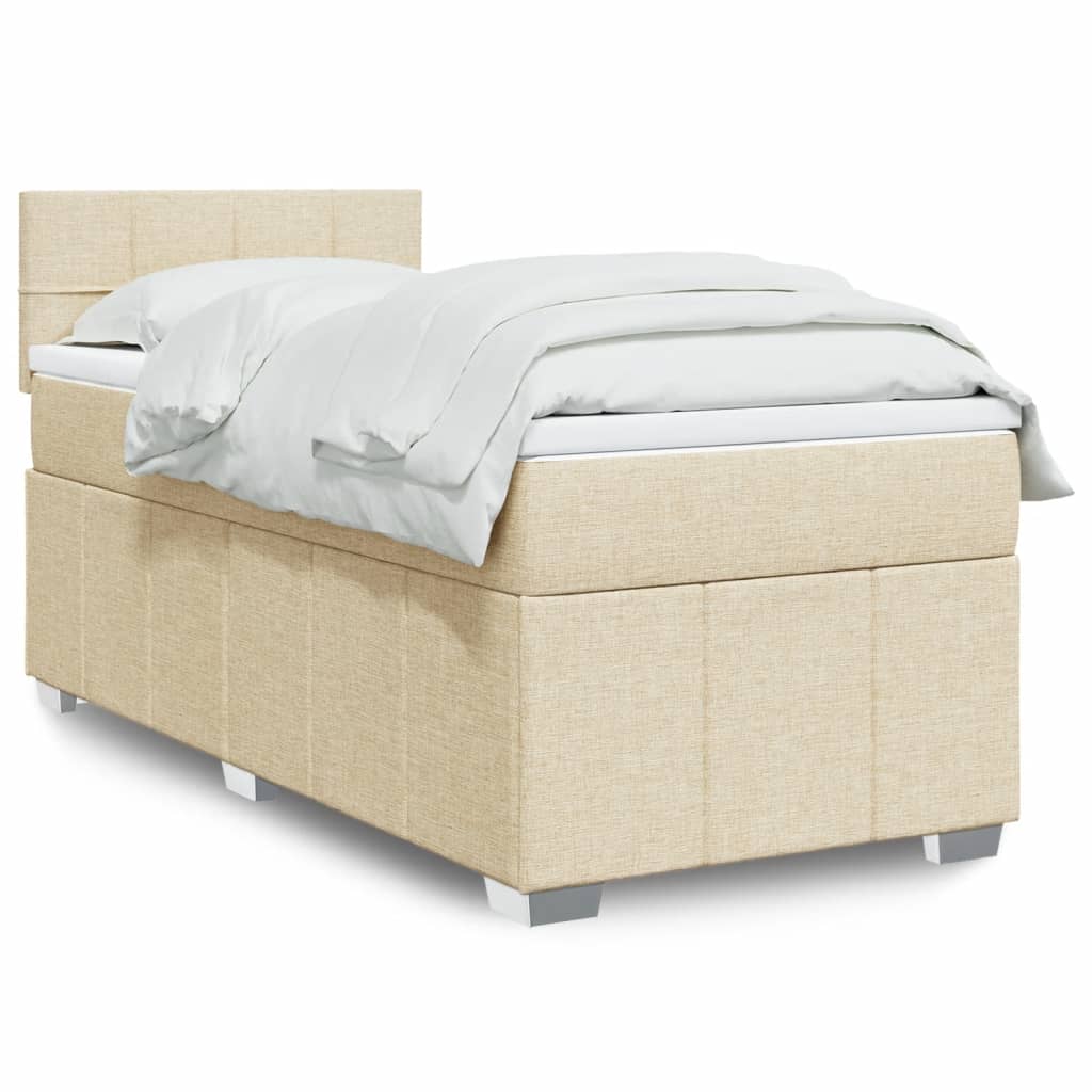vidaXL Κρεβάτι Boxspring με Στρώμα Κρεμ 90x200 εκ.Υφασμάτινο