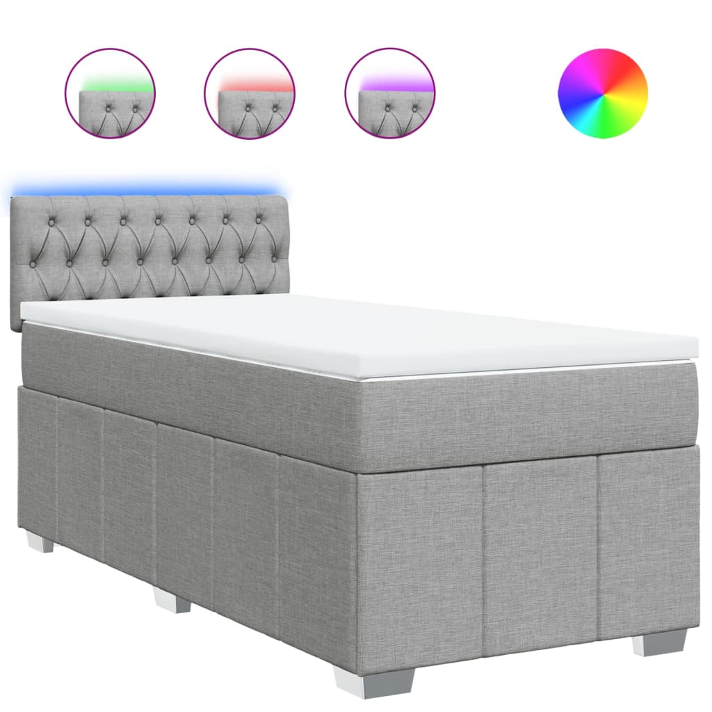 vidaXL Κρεβάτι Boxspring με Στρώμα Ανοιχτό Γκρι 90x200 εκ. Υφασμάτινο