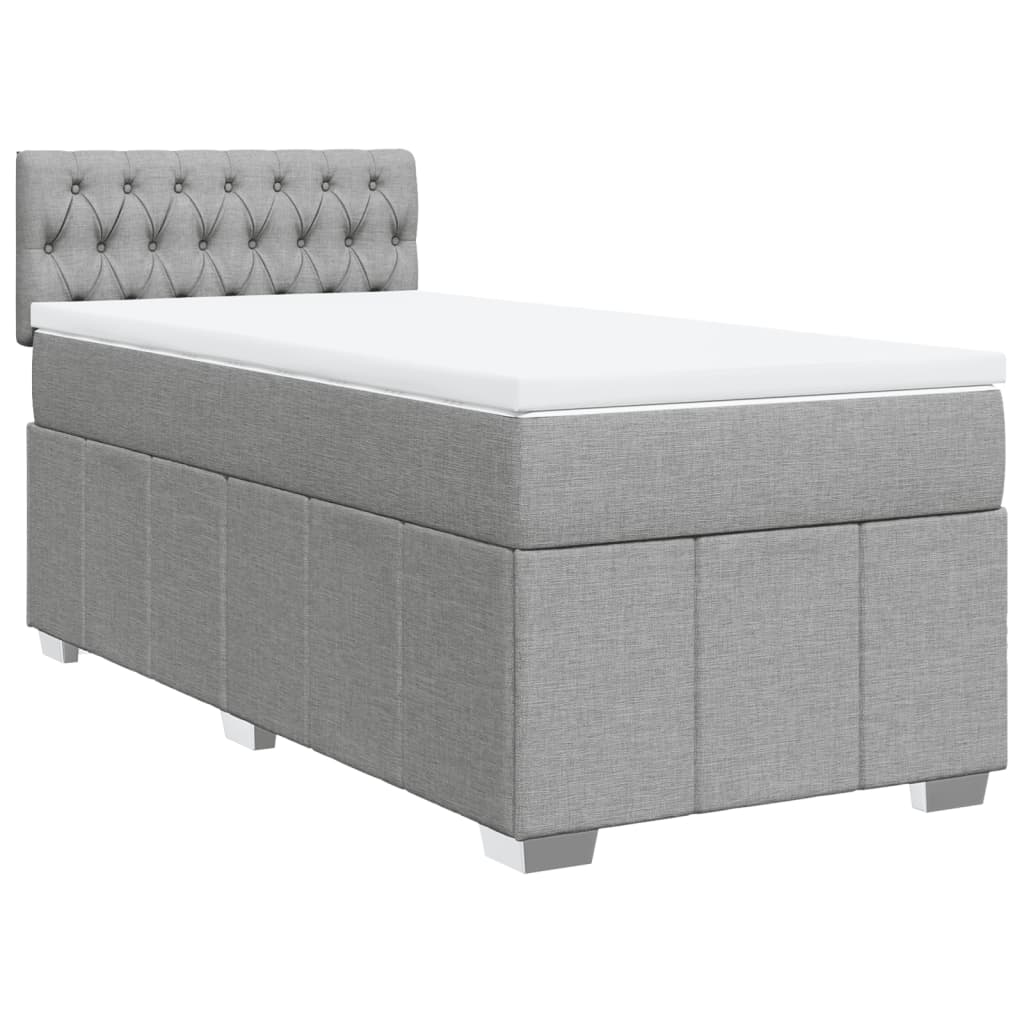 vidaXL Κρεβάτι Boxspring με Στρώμα Ανοιχτό Γκρι 90x200 εκ. Υφασμάτινο