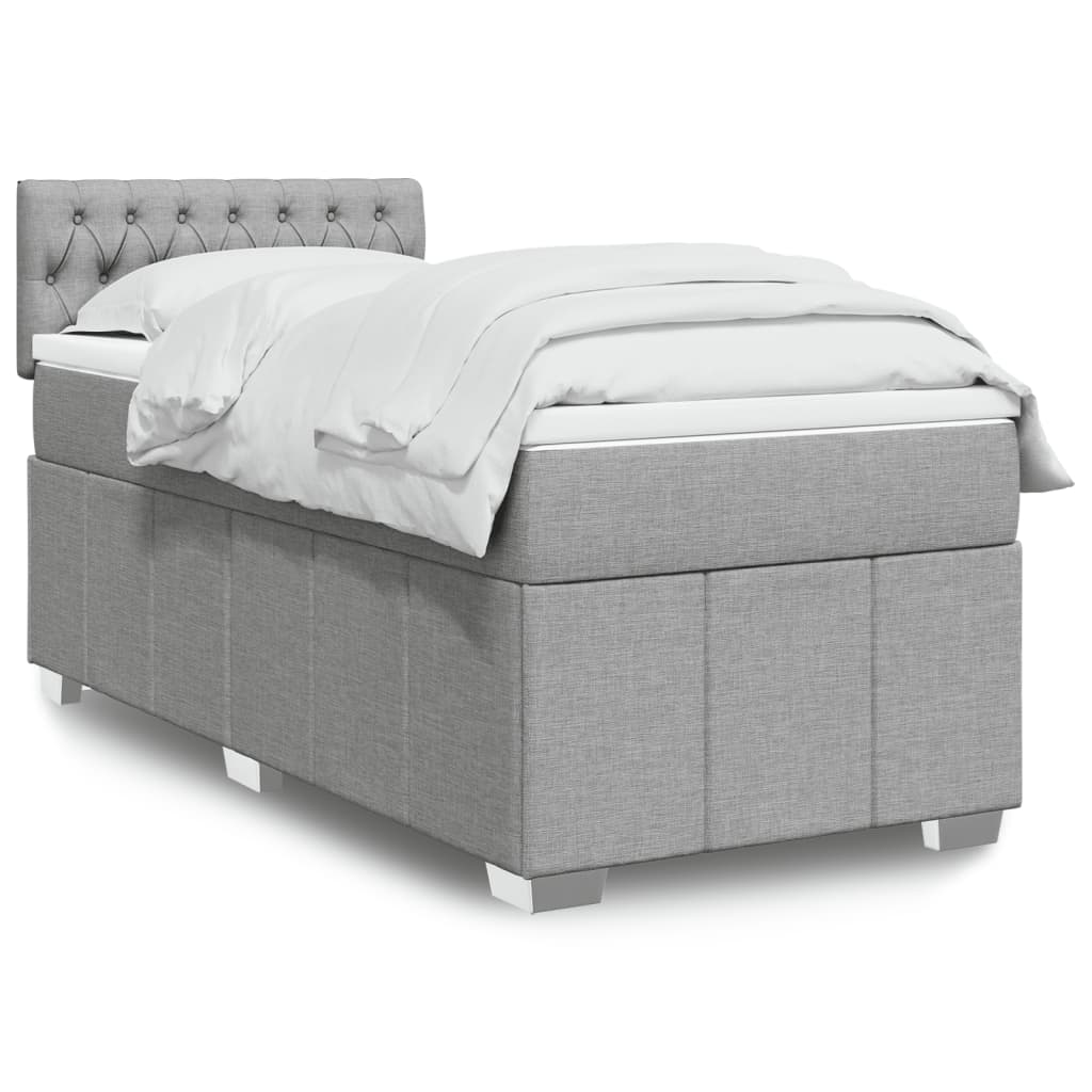 vidaXL Κρεβάτι Boxspring με Στρώμα Ανοιχτό Γκρι 90x200 εκ. Υφασμάτινο