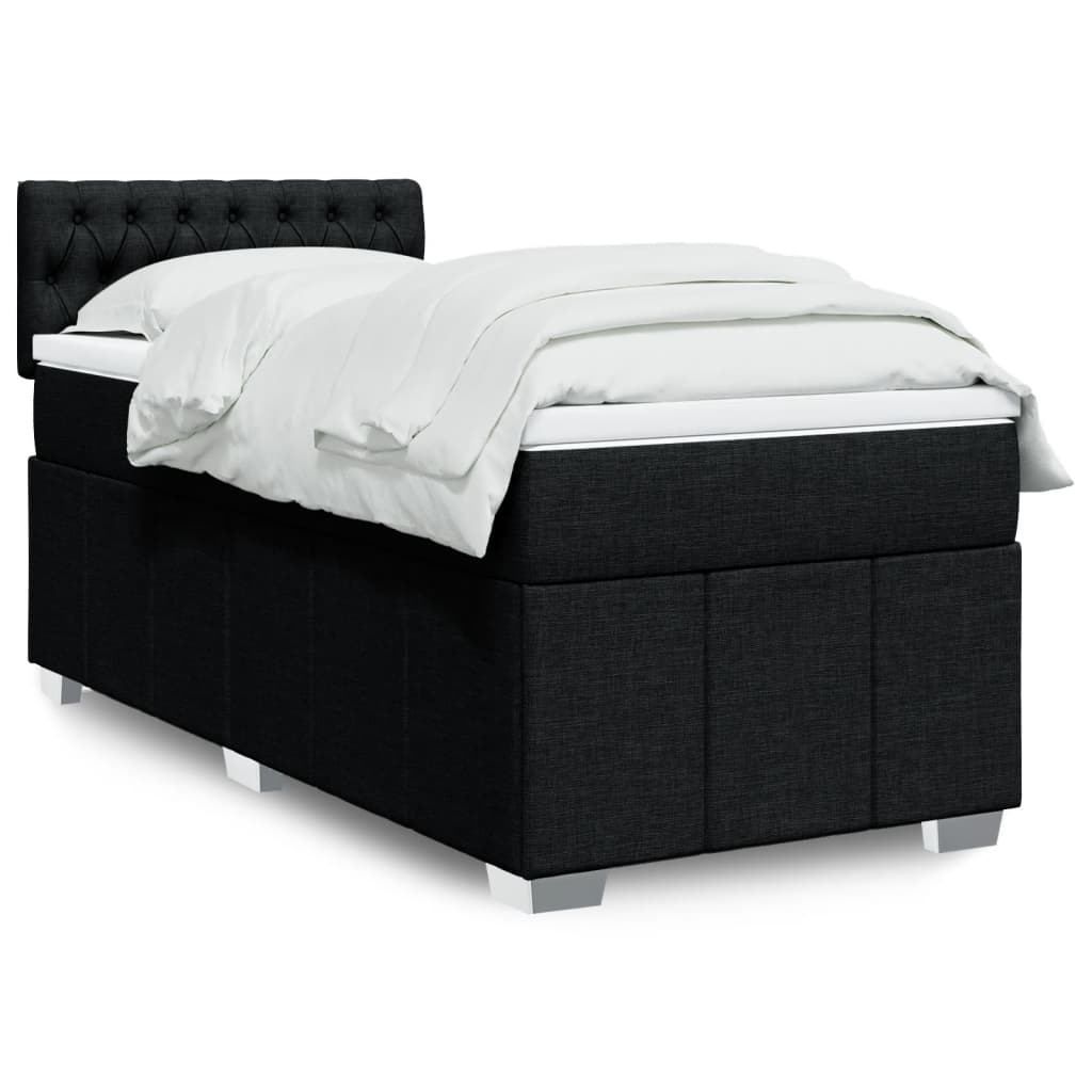 vidaXL Κρεβάτι Boxspring με Στρώμα Μαύρο 90x200 εκ. Υφασμάτινο