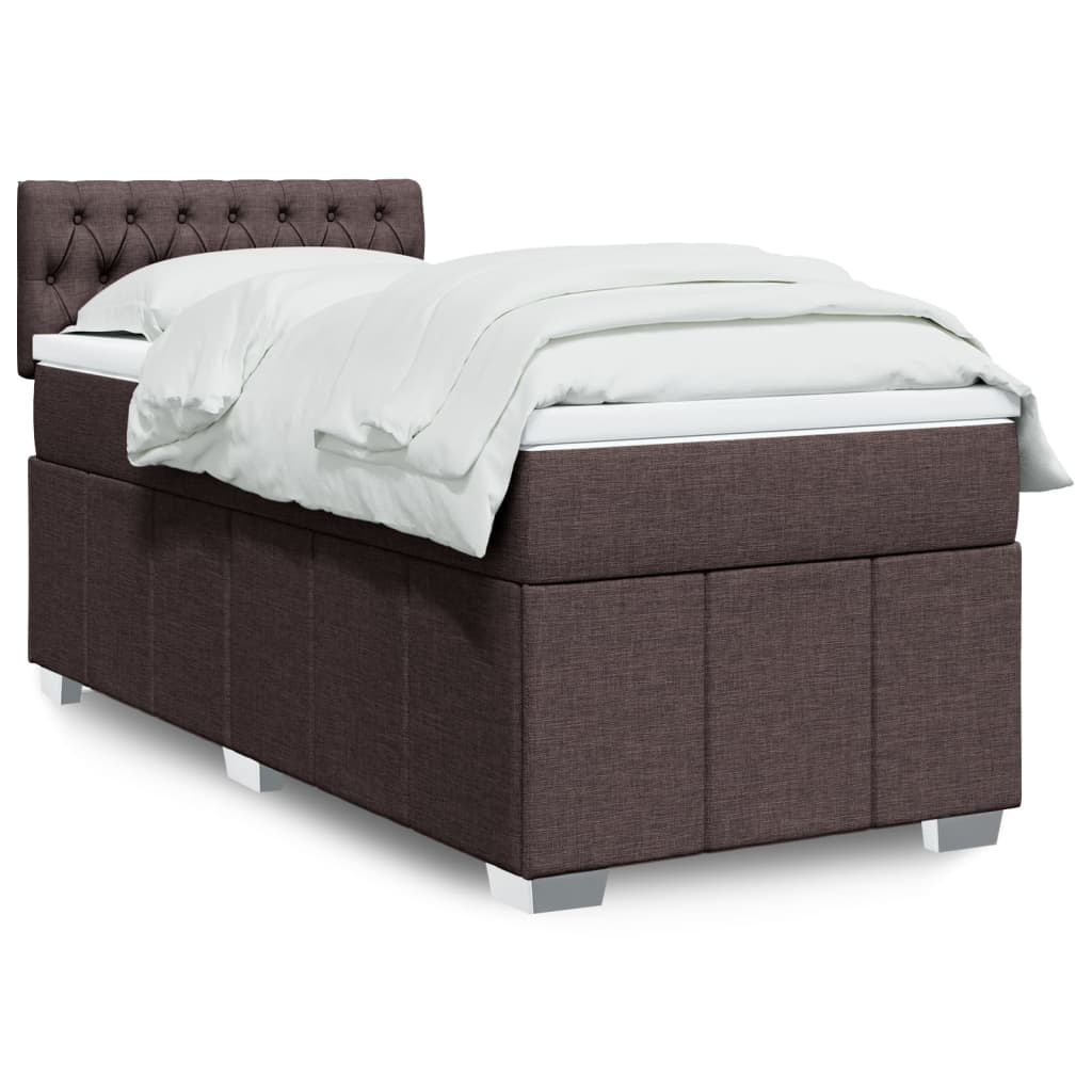 vidaXL Κρεβάτι Boxspring με Στρώμα Σκούρο Καφέ 90x200 εκ. Υφασμάτινο