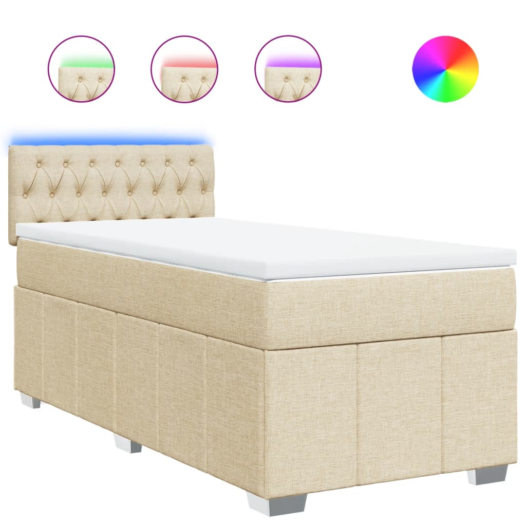 vidaXL Κρεβάτι Boxspring με Στρώμα Κρεμ 90x200 εκ.Υφασμάτινο