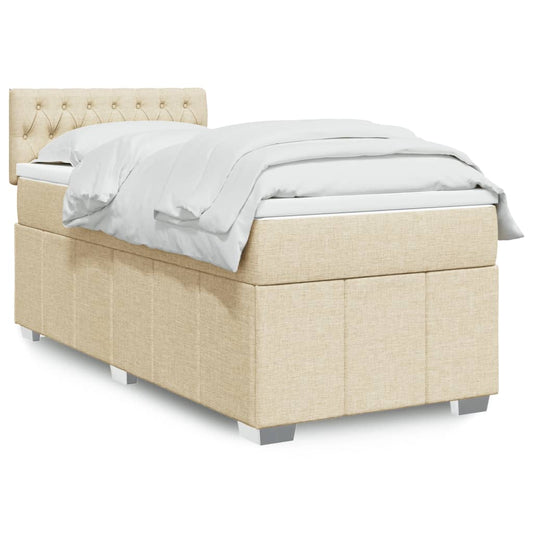vidaXL Κρεβάτι Boxspring με Στρώμα Κρεμ 90x200 εκ.Υφασμάτινο
