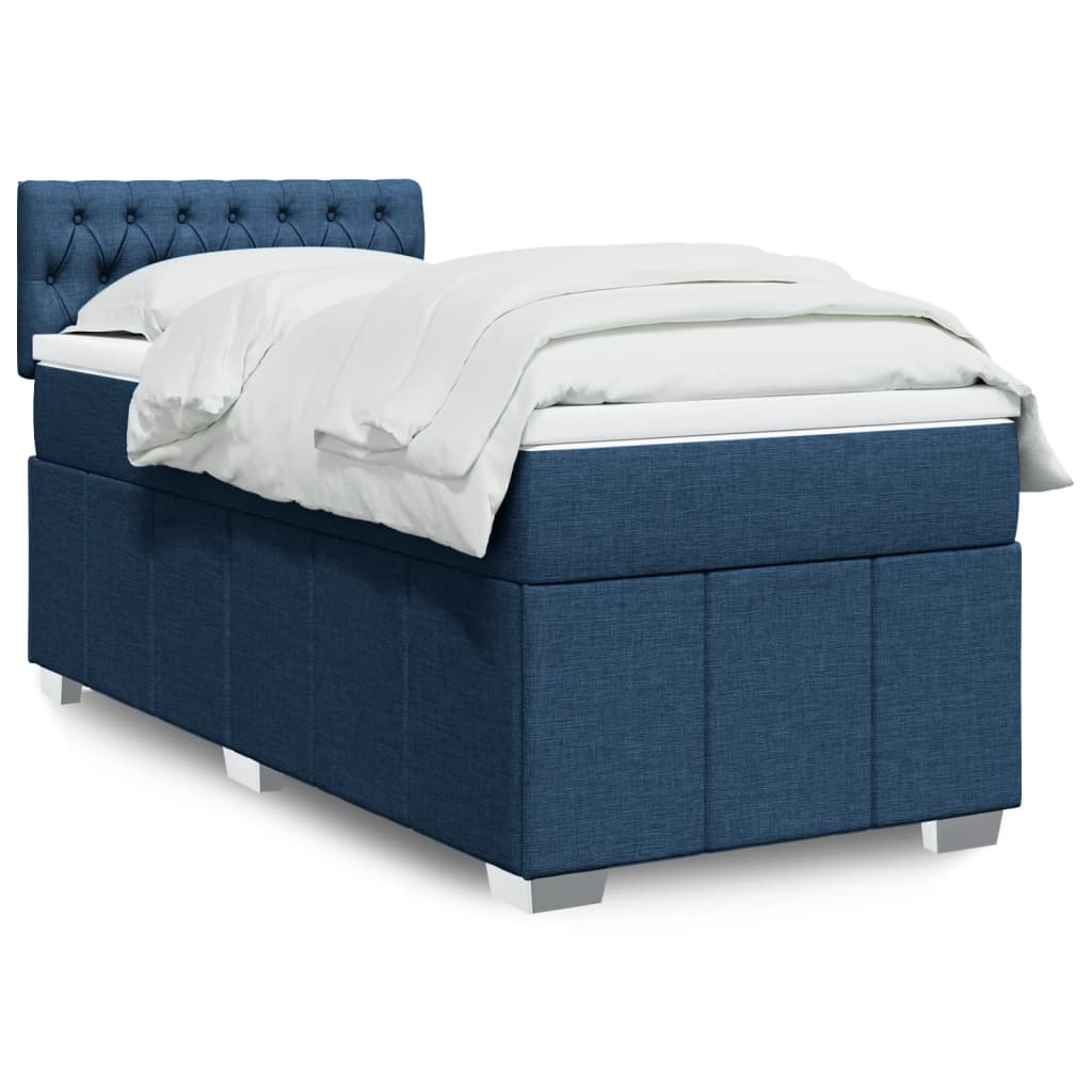 vidaXL Κρεβάτι Boxspring με Στρώμα Μπλε 90x200 εκ.Υφασμάτινο