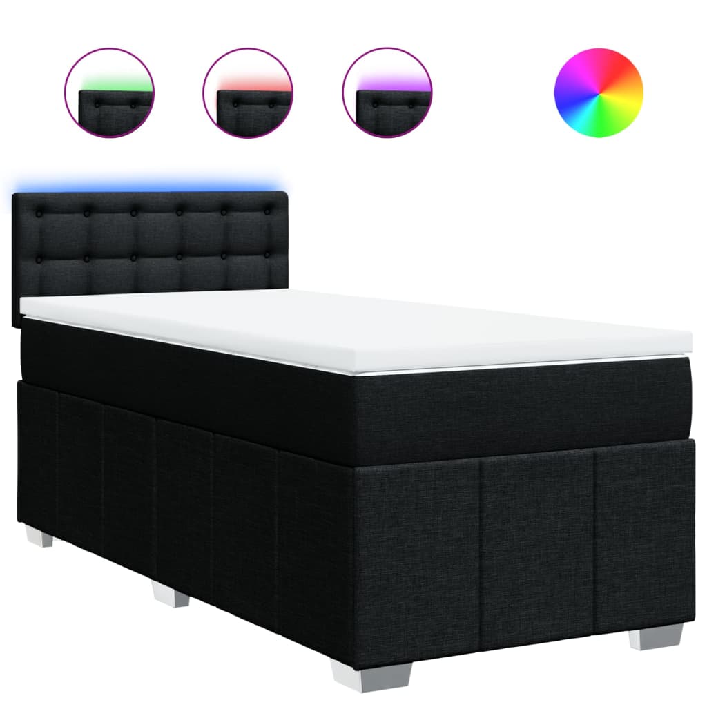 vidaXL Κρεβάτι Boxspring με Στρώμα Μαύρο 90x200 εκ. Υφασμάτινο