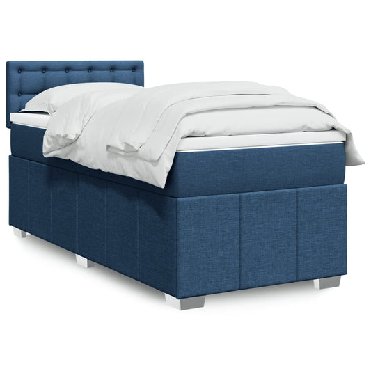 vidaXL Κρεβάτι Boxspring με Στρώμα Μπλε 90x200 εκ.Υφασμάτινο