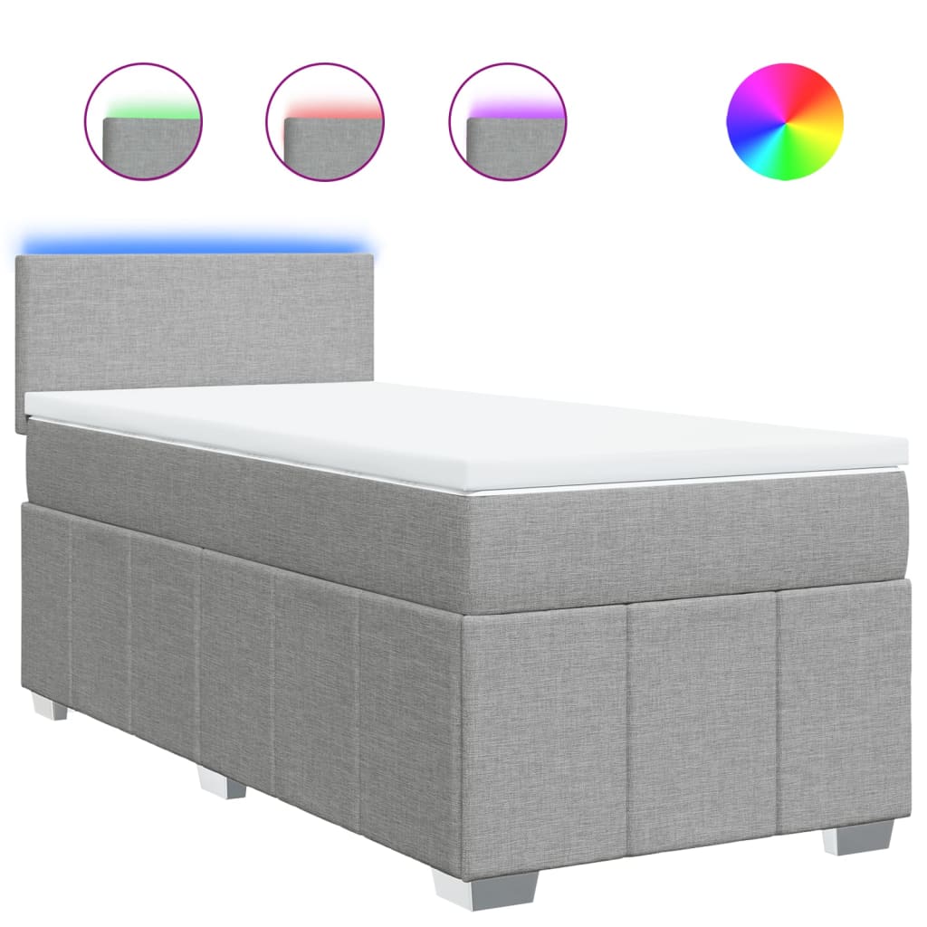 vidaXL Κρεβάτι Boxspring με Στρώμα Ανοιχτό Γκρι 100x200 εκ. Υφασμάτινο