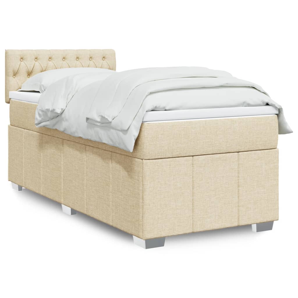 vidaXL Κρεβάτι Boxspring με Στρώμα Κρεμ 100 x 200 εκ. Υφασμάτινο