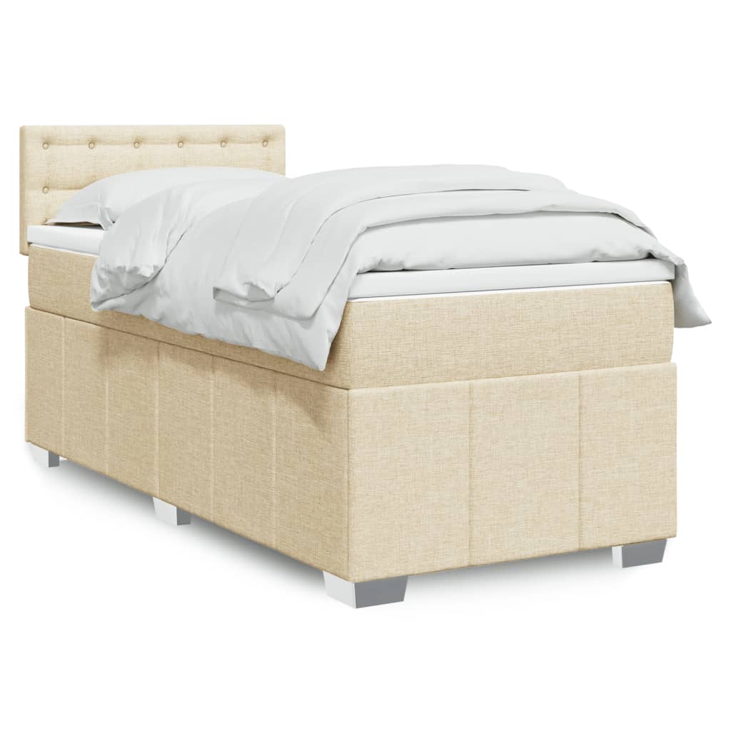 vidaXL Κρεβάτι Boxspring με Στρώμα Κρεμ 100 x 200 εκ. Υφασμάτινο
