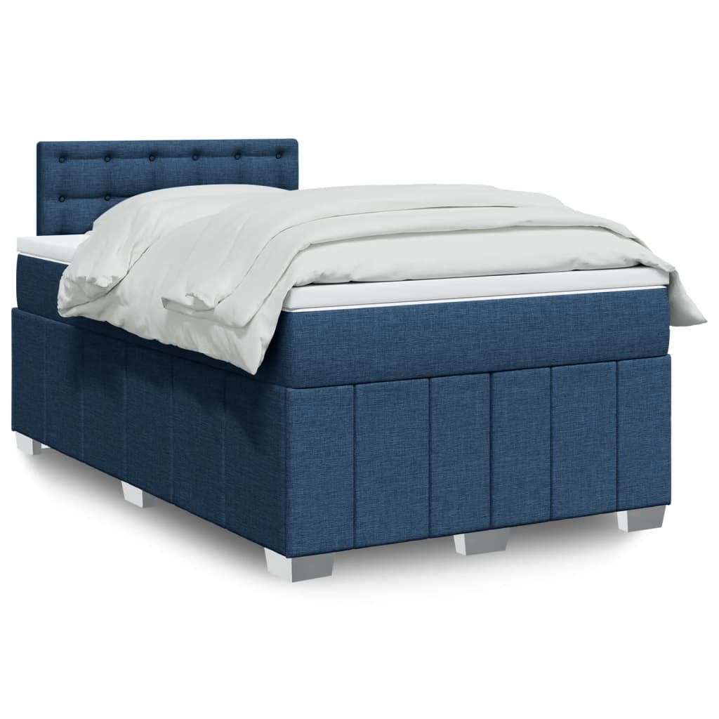 vidaXL Κρεβάτι Boxspring με Στρώμα Μπλε 120x190 εκ. Υφασμάτινο