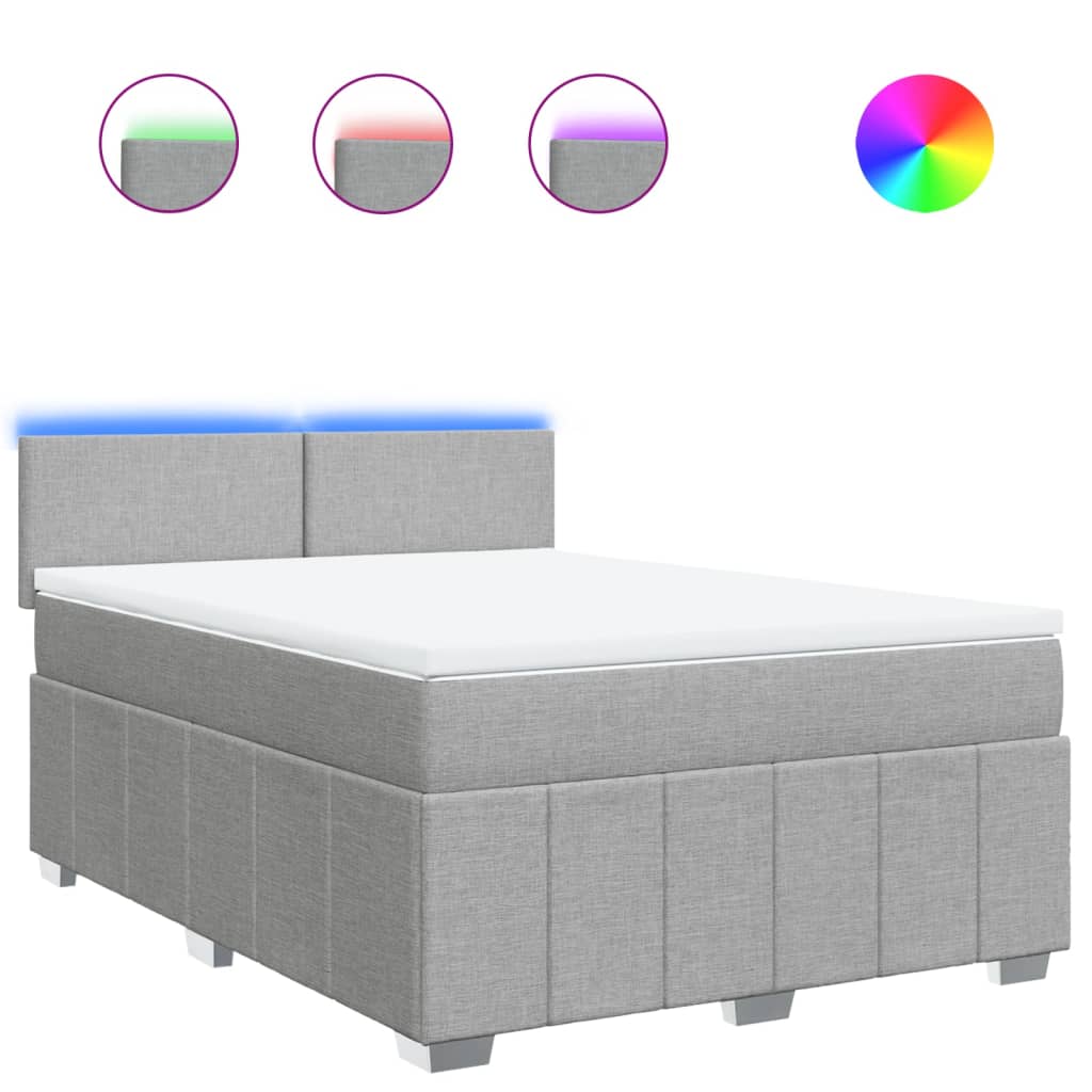 vidaXL Κρεβάτι Boxspring με Στρώμα Ανοιχτό Γκρι 140x190 εκ. Υφασμάτινο