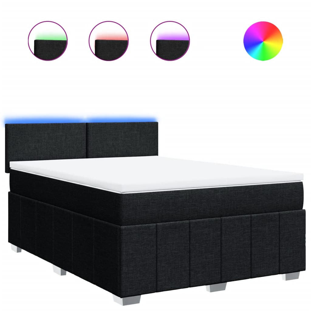 vidaXL Κρεβάτι Boxspring με Στρώμα Μαύρο 140x190 εκ. Υφασμάτινο