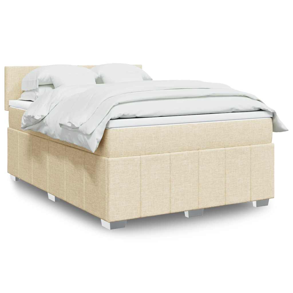vidaXL Κρεβάτι Boxspring με Στρώμα Κρεμ 140x190 εκ. Υφασμάτινο