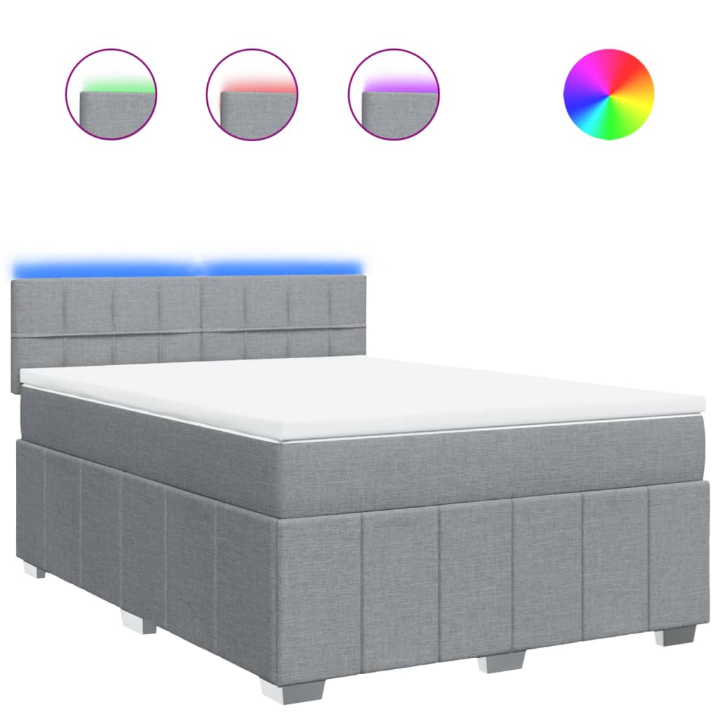 vidaXL Κρεβάτι Boxspring με Στρώμα Ανοιχτό Γκρι 140x190 εκ. Υφασμάτινο
