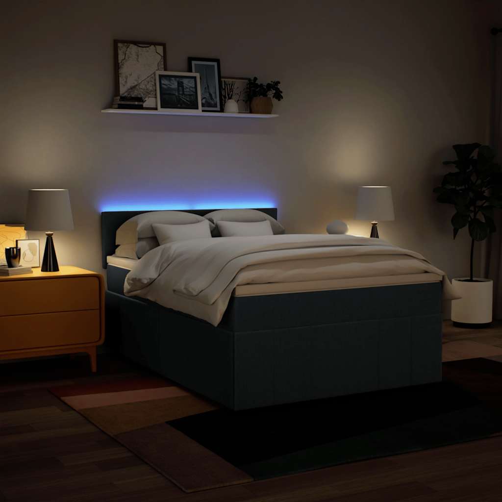 vidaXL Κρεβάτι Boxspring με Στρώμα Μπλε 140x190 εκ. Υφασμάτινο