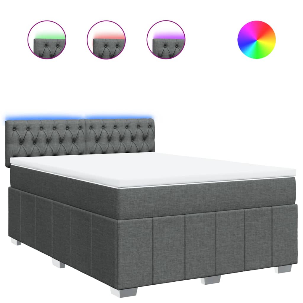vidaXL Κρεβάτι Boxspring με Στρώμα Σκούρο Γκρι 140x190 εκ. Υφασμάτινο