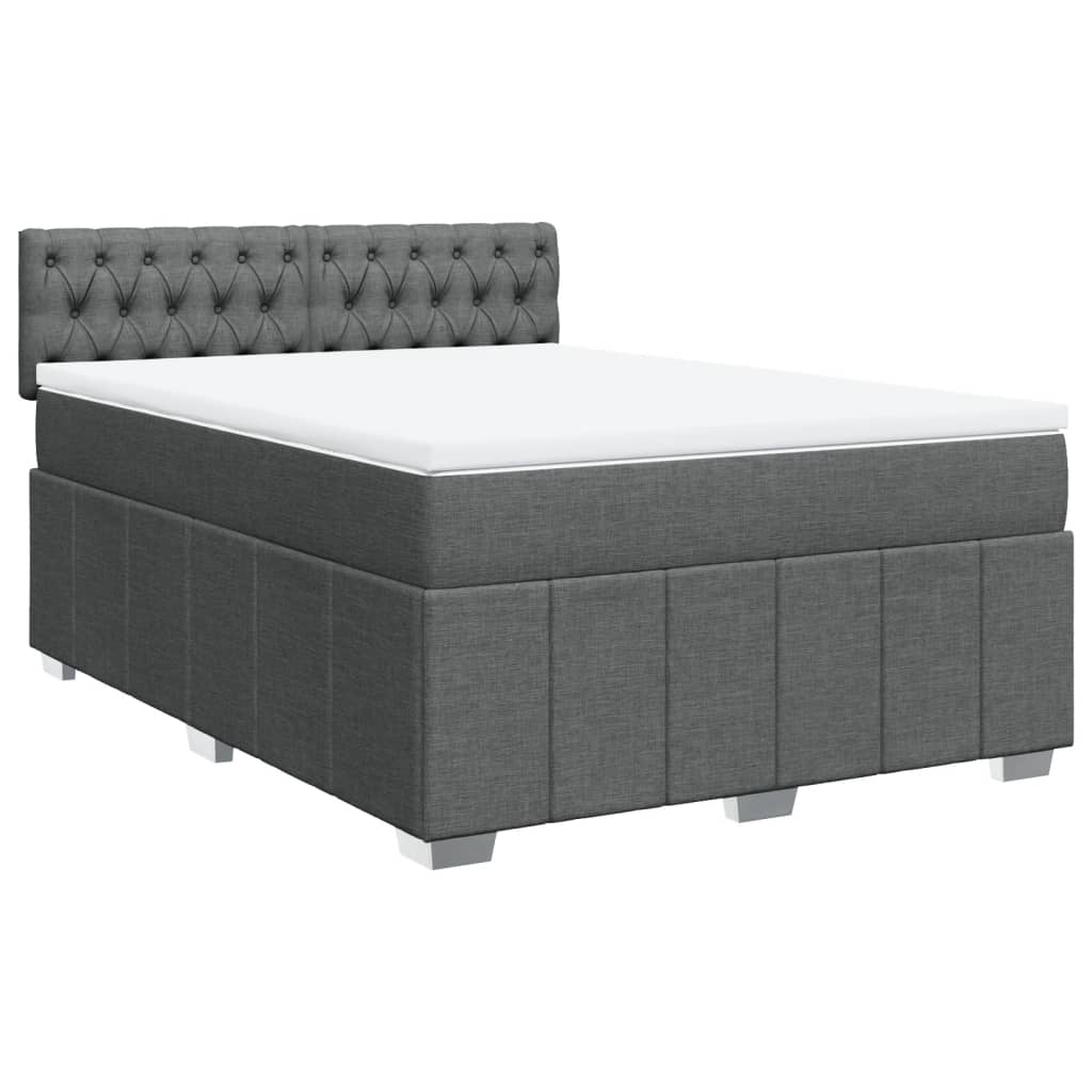 vidaXL Κρεβάτι Boxspring με Στρώμα Σκούρο Γκρι 140x190 εκ. Υφασμάτινο